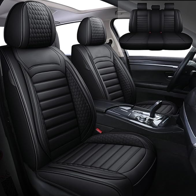 Leather Car Seat Covers for Volkswagen Golf Alltrack 2017-2019,Car Seat Covers Full Set,Seat Covers with Safety,Waterproof Seat Cover Compatible Airbag(5pcs Black Standard)