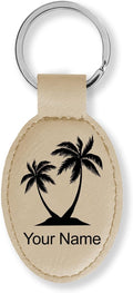 LaserGram Oval Keychain, Palm Trees, Personalized Engraving Included (Beige)