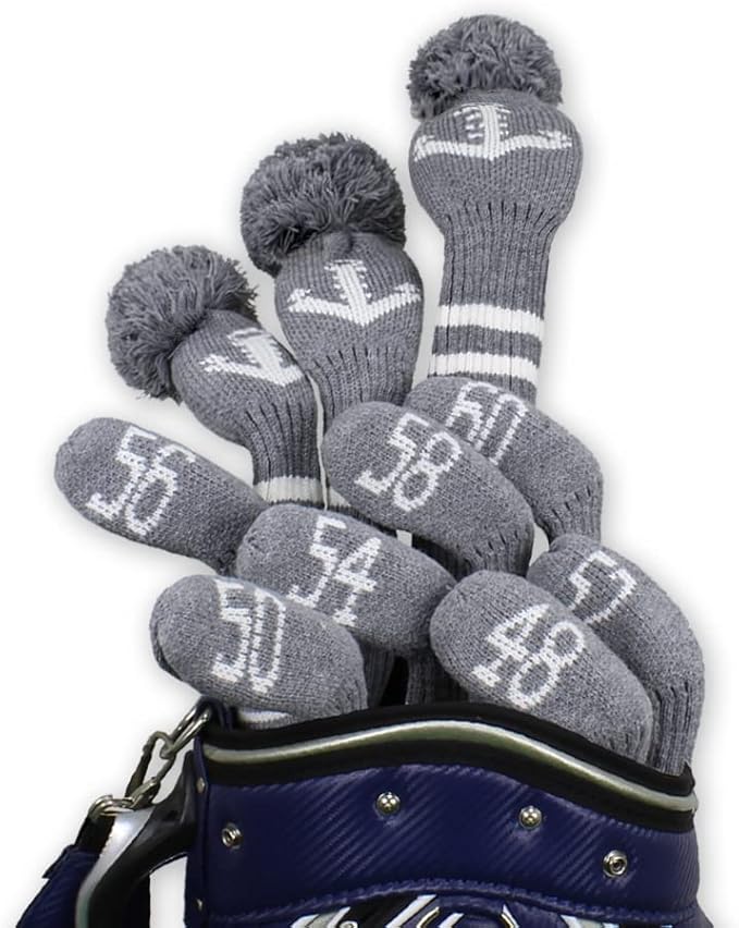 Scott Edward 1/7/10 Pcs Knitted Golf Club Head Covers for Irons Wedge Cuteness and Basically Socks Shape Washable Golf Club Head Protector on Classic Stripes Style，Double Sided Customization