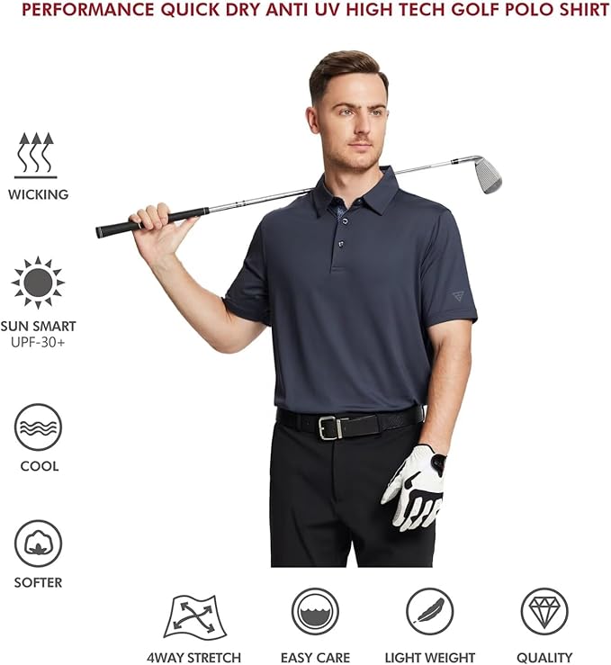 Mens Polo Shirts Short and Long Sleeve Casual Solid Stylish Dry Fit Performance Designed Collared Golf Polo Shirts for Men