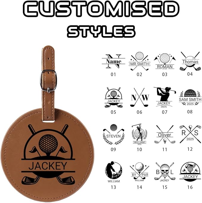 Custom Leather Golf Tee Holder, Personalized Photo Logo Text Golf Bag Tag, Customized Golf Club Luggage Labels, Luxury Gift for Coach, Grandpa, Uncle, Husband, Him