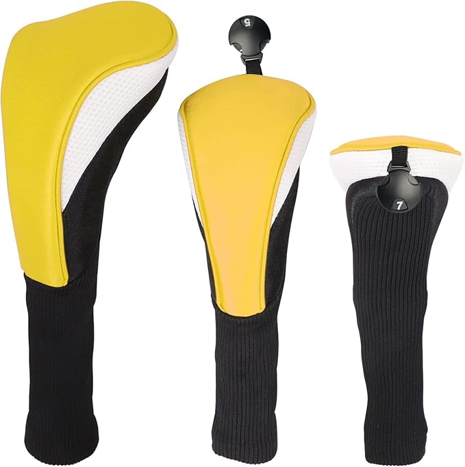 3pcs Nylon Golf Head Covers with Interchangeable Tags, Elastic Self-Fixing Closure, Durable Golf Accessories for Fairway & Driver Clubs