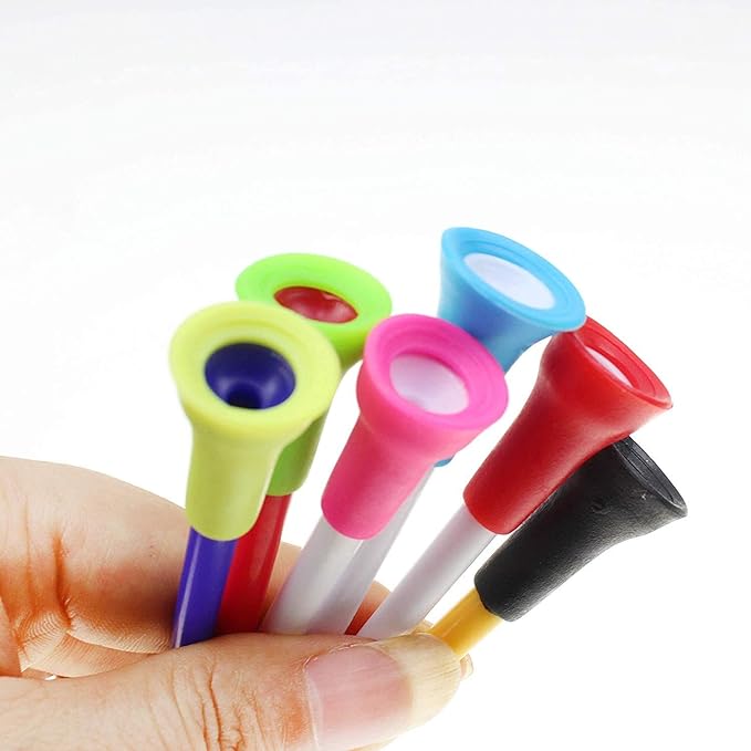 Crestgolf Rubber Cushion Top Plastic Golf Tees Mixed Colors Pack of 50pcs
