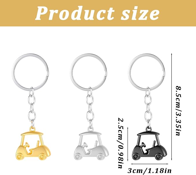 3pcs Golf Cart Key Chain,Zinc Alloy Golf Cart Keychain, Durable Golfs Keychain, Lightweight and Compact, Easy to Carry, for Men's Golfs Enthusiasts and Souvenirs, 3 Colors