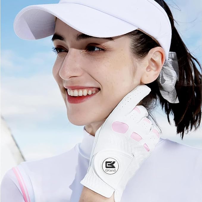 Women Golf Gloves Premium Leather with Magnetic Ball Marker Left Right Hand 1 Pack, Extra Grip for Ladies Comfortable Durable Size Small Medium Large