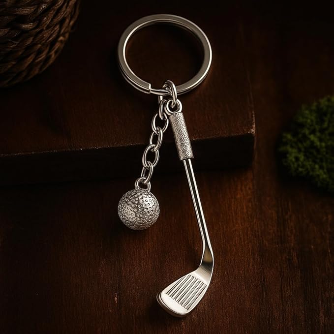 Golf Keychain – Golf Keychains Bag Charms for Women with Stainless Steel Finish & Textured Details, Cool Key Chains Gifts for Golfers & Sport Enthusiasts