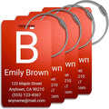 Personalized Luggage Tags for Suitcases 4 Pack – Custom Metal Name Tag for Travel, Golf Bag, and Baggage – Durable Aluminum Luggage Name Tags (Red, Vertical)