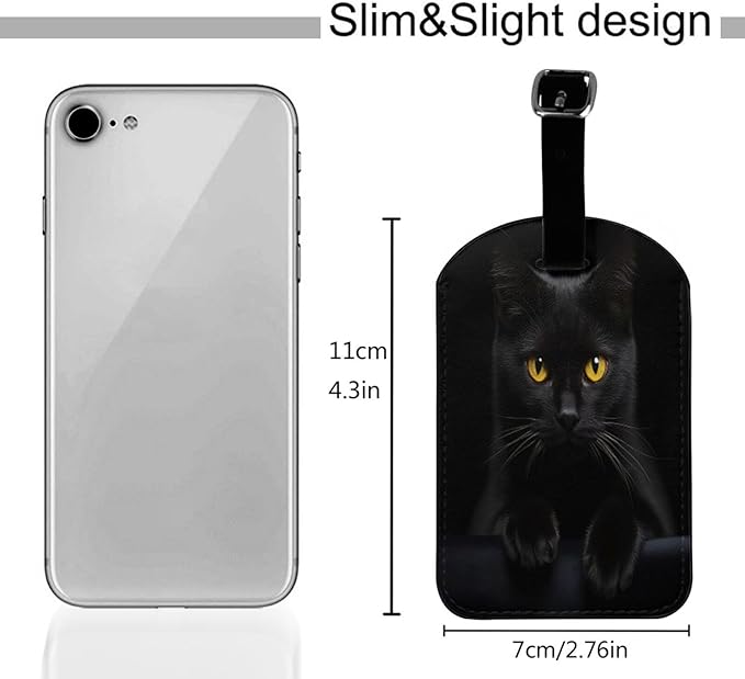 Black Cat Luggage Tag for Suitcases,Cute Kitty Animal PU Leather Baggage Tags Bag Tags Travel Id Label for Luggage Women Men -1 Piece
