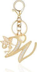 Gold Plated Alphabet Initial Letter Keyring Keychain for Women Girls Crystal Key Chains for Wallet Backpack Bag Charm