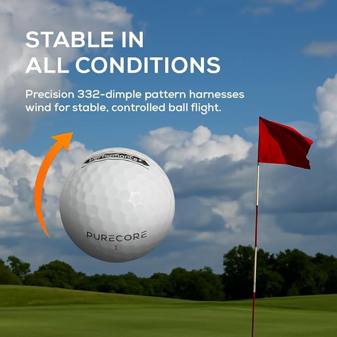 PURECORE Performance+ Distance Golf Balls – Premium 3-Piece Urethane | 98 Compression | Extra Soft Feel, Predictable Flight, Balanced Spin & Consistent Distance