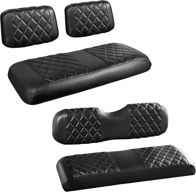 NOKINS 4PCS Golf Cart Diamond Seat Covers Kit,Front and Rear Seat Covers Fits for EZGO/Club Car/Yamaha Original Regular Seat Cushion, No Stapler