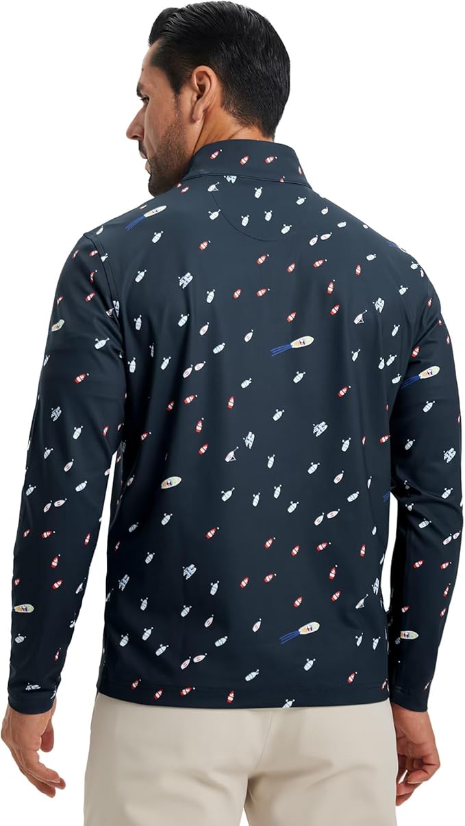 M MAELREG Quarter Zip Golf Pullover Men Dry Fit Long Sleeve Performance Wicking 1/4 Zip Full Print Pullover Mens Sweatshirt