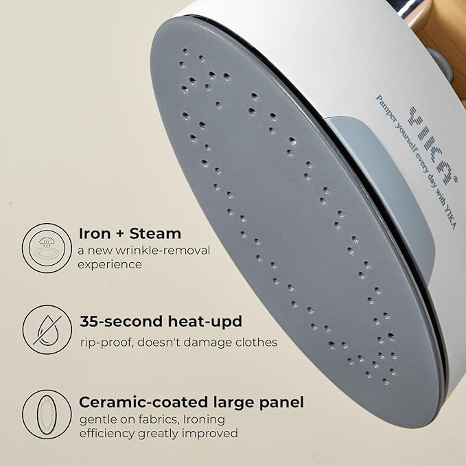 YIKA Steamer Iron for Clothes 2-in-1, Multi-Level Heating & Steaming Control, Handheld Steam Iron with Ceramic Coated Panel, Portable Fabric Wrinkle Remover for Home, Travel, and Office Use