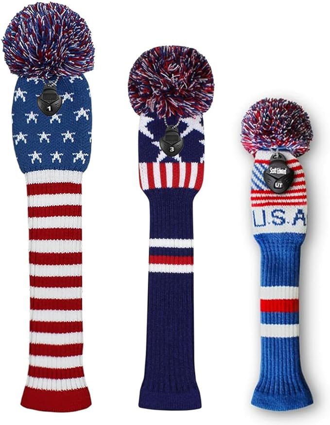 Scott Edward Knit Golf Head Covers for Woods Set of 3 Fits Well Driver(460cc) Fairway Wood and Hybrid(UT) The Perfect Change for Golf Bag