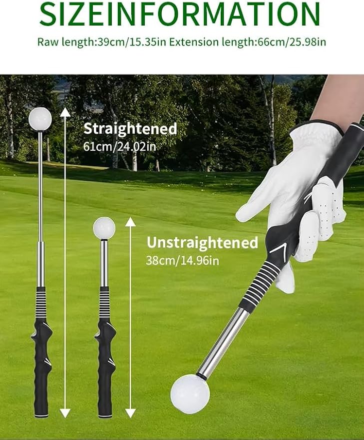 Retractable Golf Swing Training Aid, Golf Grip Trainer & Golf Swing Trainer for Warm-up, Right-Handed Golf Club for Indoor Practice, Golf Accessories - Strength & Tempo Training for Chipping Hitting
