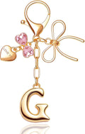 Gold Bubble Initial Keychain with Bow Decoration Bag Charms for Women, Cute Purse Handbag Accessories Gift