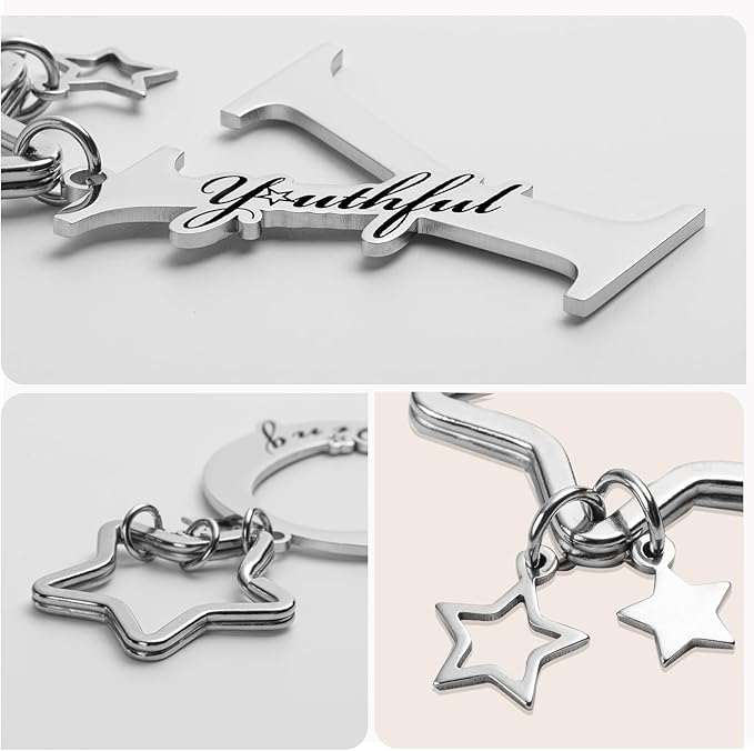 Qunrwe Stainless Steel Initial Letter A-Z Keychain,Inspirational Gifts for Women Men Friends Daughter Son Sister Dad Mom