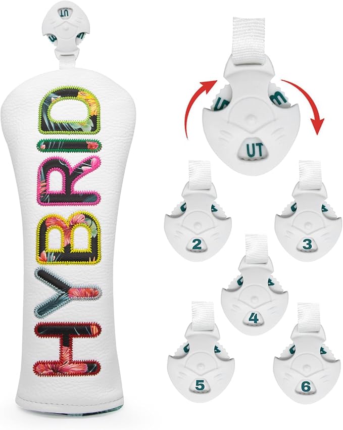 Golf Club Head Covers White for Driver, Fairway Hybrid Woods - 4 Options - Synthetic Leather Driver Headcover, Fairway Wood Head Cover, Golf Hybrid Head Cover
