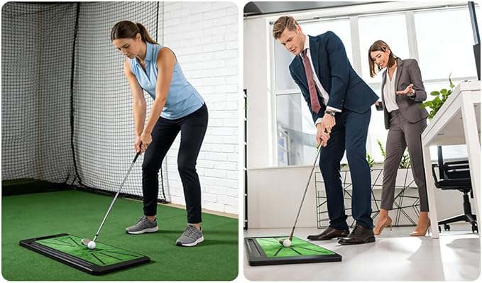 Golf Hitting Mats Practice Mat Outdoor Indoor Training Chipping Show Swing Path Feedback 3 Replaceable Turf Mat with No-Slip Heavy Duty Rubber Backing Golf Accessories Men Dad Husband Gifts
