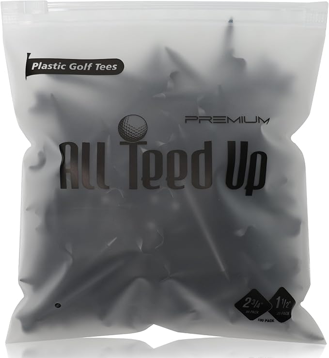 Premium Plastic Golf Tees - Black- 2.75 & 1.5 Inch Plastic Combo Pack