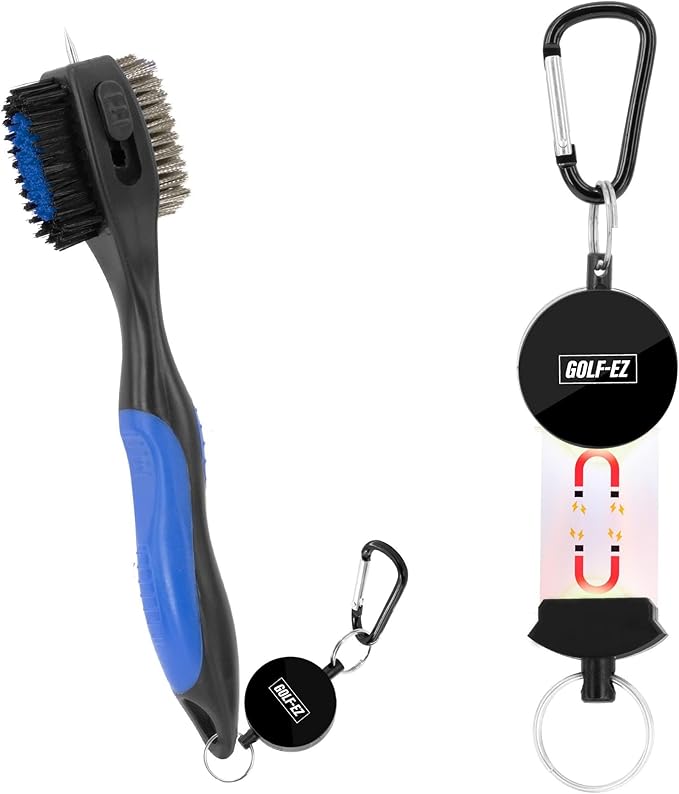 Magnetic Oversized Golf Club Cleaning Brush - 2X Bigger Brush Head with Quick Release and Retractable Groove Cleaner