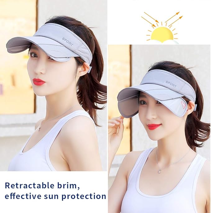 Summer Sun Visor Hat - Women Adjustable Golf Cap with Retractable Brim, UV Protection Beach/Tennis Sport Hat