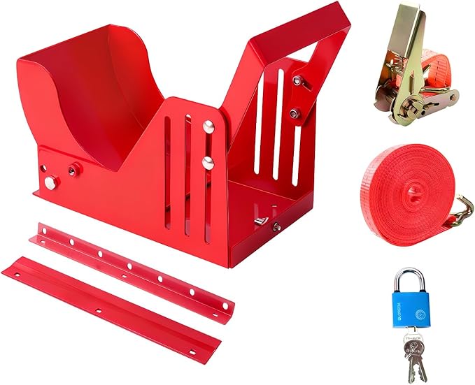 Large Lawn Mower Wheel Power Locker (with Straps) - Heavy Duty 10.5"-16" Caster Wheel Lock for Lawn Trailers, 7" Width Fit, Removable & Lockable Transport Security (Universal Fit)