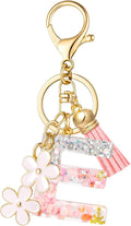 SELOVO Girls Pink Flower Chain Cute Keychain Initial Keychain Key Chain for Women