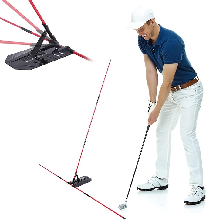 Golf Alignment Stick Holder, Golf Swing Plane Trainer with 7 Adjustable Angles for Aiming, Putting, Full Swing Trainer, Posture Corrector Golf Swing Trainer with Metal Sticks