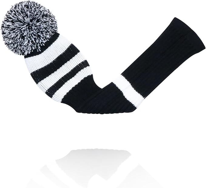 LeFeng 1Pcs Golf Club Cover, Knitted Golf Head Cover for 460cc Driver Fairway Woods and Hybrid with Cute Pom Pom and Number Tag
