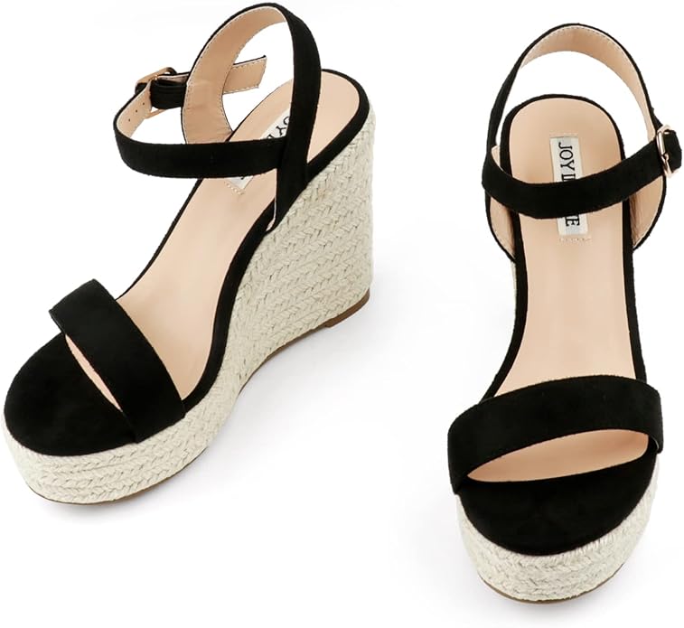 JOY IN LOVE Womens Espadrilles Wedge Sandals Platform Heels Ankle Strap Open Toe Buckle Sandals