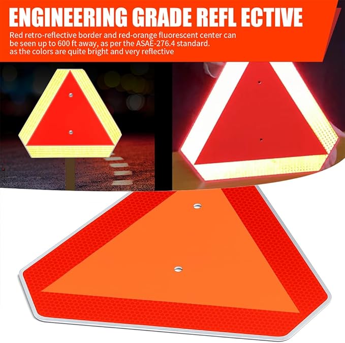 Slow Moving Vehicle Sign,Slow Moving Vehicle Triangle Sign,Aluminum 14"x16"3M Reflective for Golf Cart