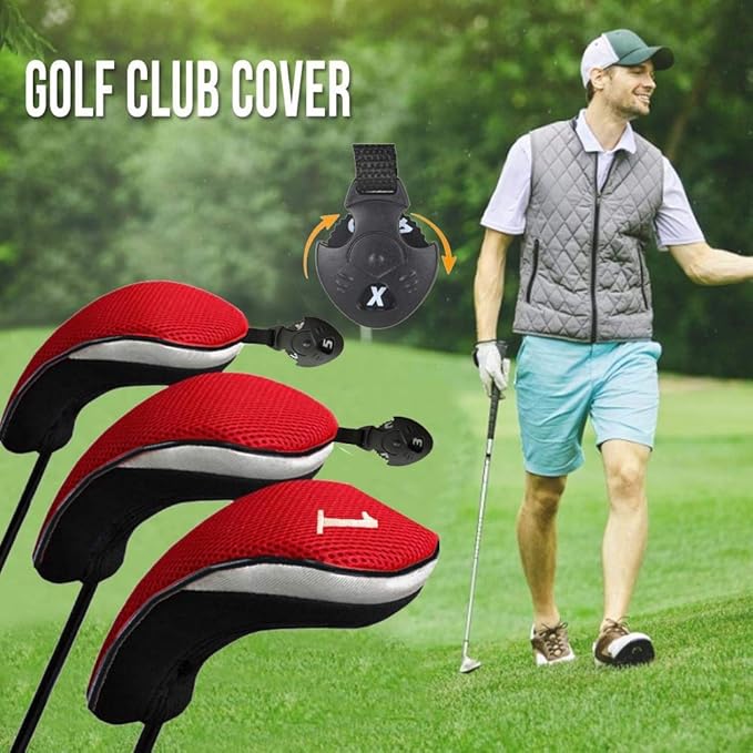 Golf Club Head Covers for Woods and Driver Hybrids Fairway Value Pack Protective Clubs Headcovers with Interchangeable No.Tags 1 3 5