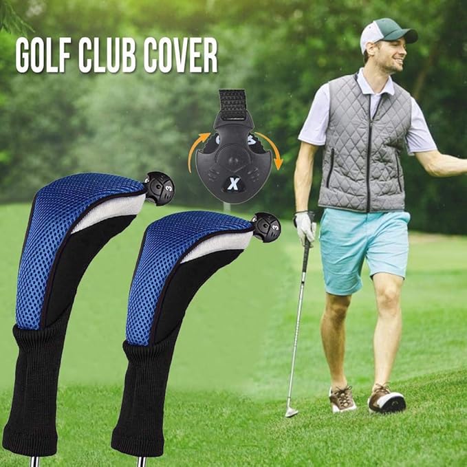Golf Club Head Covers for Woods and Driver Hybrids Fairway Value Pack Protective Clubs Headcovers with Interchangeable No.Tags 1 3 5