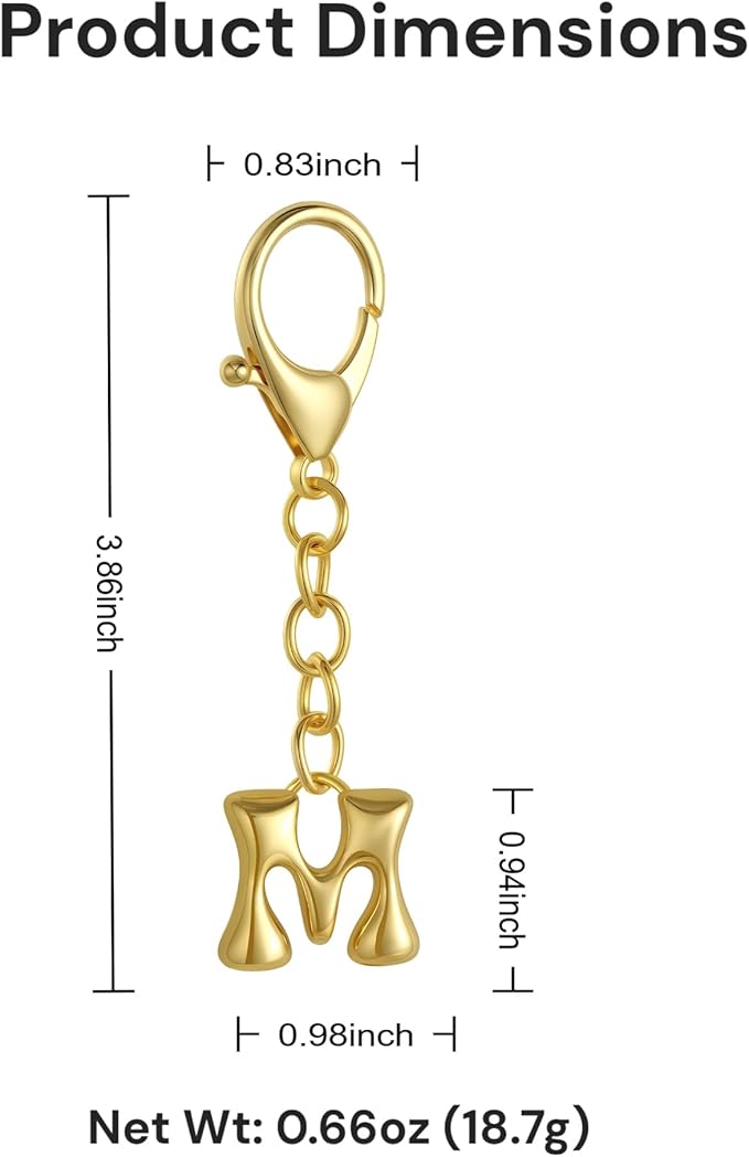 Bubble Gold Letter Bag Charms for Women, Cute Initial Keychain for Handbags, Purse Charms Birthday Christmas Gifts