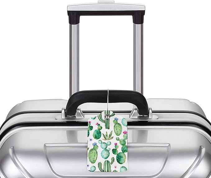 Cactus 2 Pcs Luggage Tags, Privacy Cover Id Label with Stainless Steel Loop and Address Card for Suitcases & Travel Bags