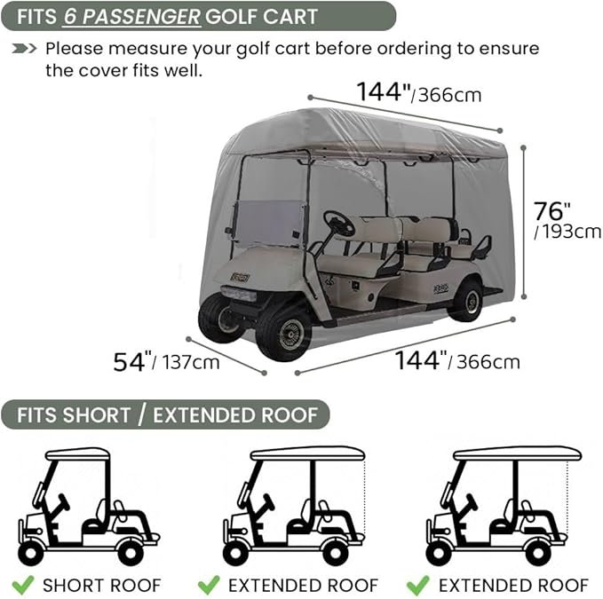 Golf Cart Cover 2/4/6 Passenger, Waterproof Golf Cart Rain Covers, Heavy-Duty All Weather Protection Cover for EZ GO Yamaha Club Car Enclosure Accessories