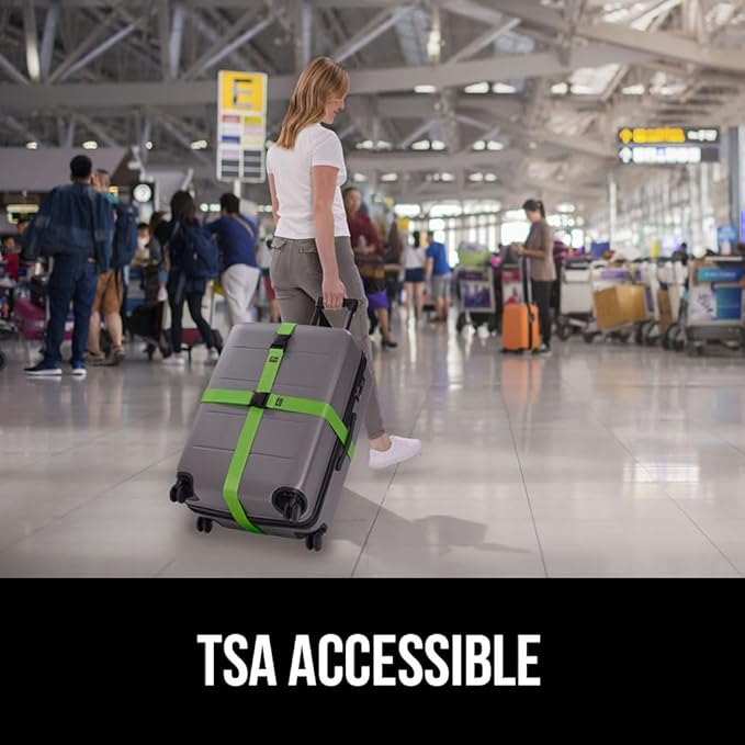 GORILLA GRIP Heavy Duty Adjustable Luggage Straps for Suitcases, Easy to Identify Travel Belt Connector Holds Suitcase Together, Holiday Travel Gift, Stocking Stuffer, Accessories, 2 Pack Green