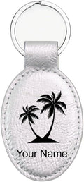 LaserGram Oval Keychain, Palm Trees, Personalized Engraving Included (Silver)