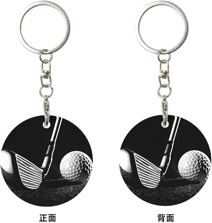Black and White Golf Round Plated Metal Keychain for Car Motorcycle Key Chain Holder for Women Men New Year Christmas Gift