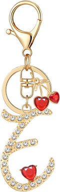 Gold Plated Alphabet Initial Letter Keyring Keychain for Women Girls Crystal Key Chains for Wallet Backpack Bag Charm