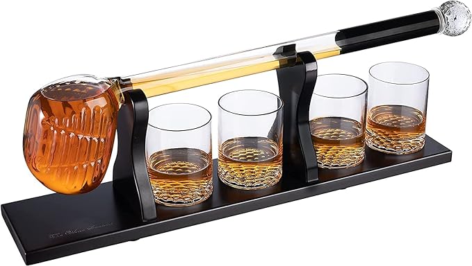 Golf Club Whiskey Decanter and 4 Liquor Glasses - Decanter & Glass Set - Golf Stick Gifts for Men - Unique Whiskey Decanter Set - Bourbon & Scotch Decanter for Serving Alcohol - Golfer Gifts for Dad