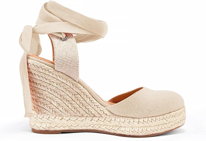 FISACE Womens Summer Espadrille Heel Platform Wedge Sandals Ankle Buckle Strap Closed Toe Shoes