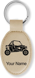 LaserGram Oval Keychain, Off Road Racer, Personalized Engraving Included (Beige)