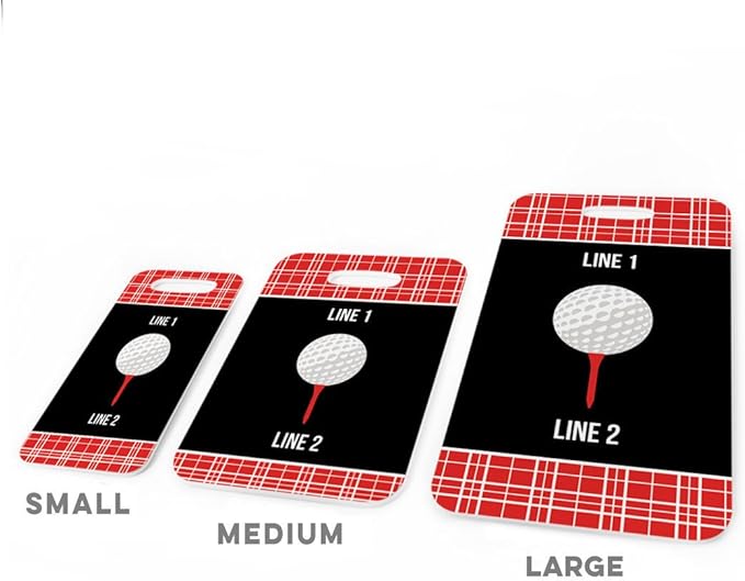 ChalkTalkSPORTS Golf Luggage & Bag Tag | Personalized Team with Golf Ball | Standard Lines on Back | Large | RED/Black