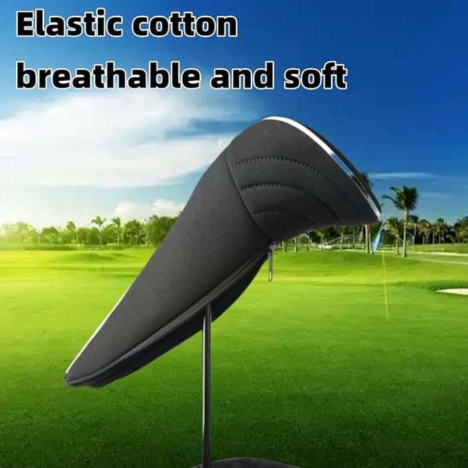 Golf Club Head Covers with Zipper - Balck Golf Club Covers for Woods and Driver Fairway Hybrids, Golf Accessories Headcovers Set
