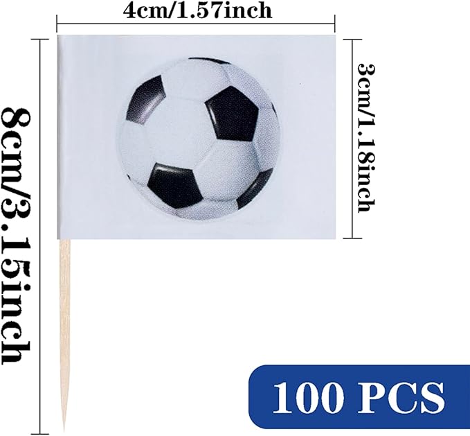 Football Cupcake Topper Flags Banner Mini Small Sports Balls Toothpick Stick Flags Sports Ball Game Cake Party Theme Decorations(100Pcs)