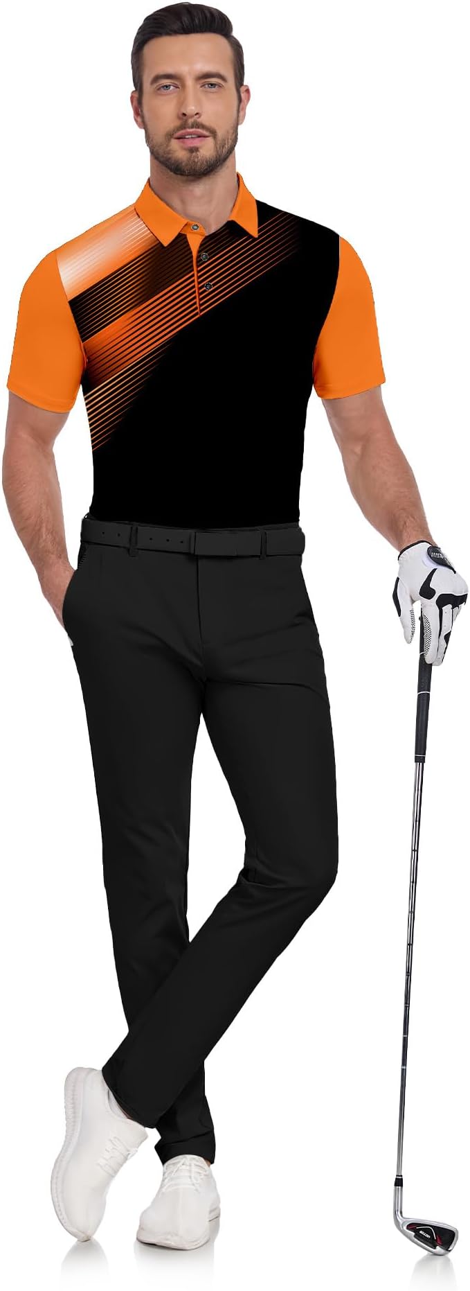JACKETOWN Mens Polo Shirts Short Sleeve Print Dry Fit Performance Moisture Wicking Casual Collared Golf Shirts