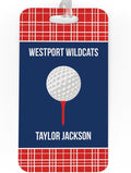 ChalkTalkSPORTS Golf Luggage & Bag Tag | Personalized Team with Golf Ball | Standard Lines on Back | Large | RED/Navy