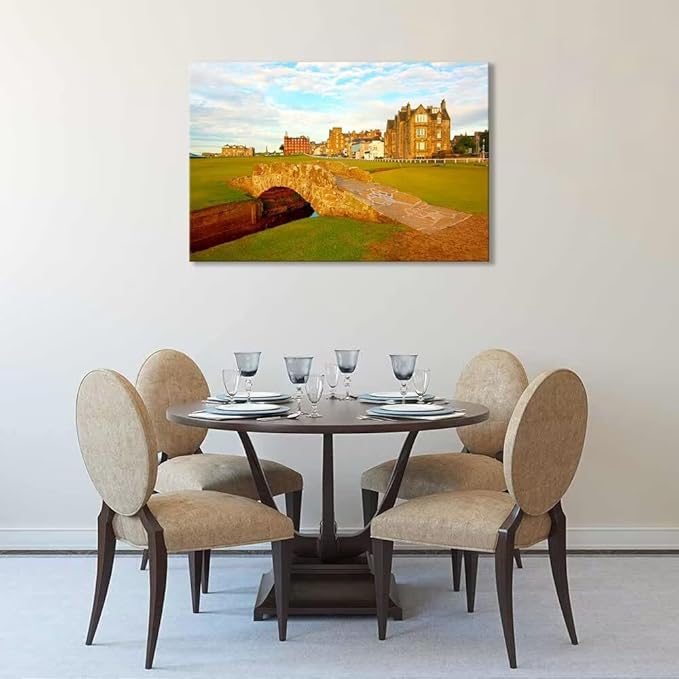 St Andrews Golf Course Wall Art for Living Room Bedroom Home Decorations Golf Course Swilcan Bridge St Andrews Picture Poster Framed Artwork Canvas Prints Ready to Hang(12''H x 16''W)
